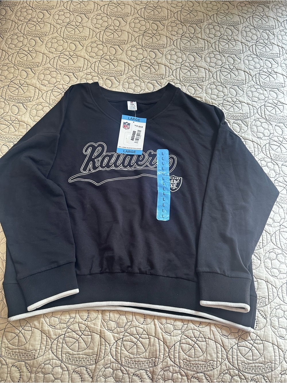 NFL Raiders Black Crewneck Sweatshirt with White Trim